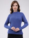 Women Blue Self Design High Neck Full Sleeve Sceavy