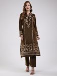 Women Green Printed Round Neck Full Sleeve Kurti Set for Winter