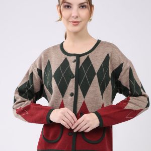 Women Multicolor Self Design Round Neck Full Sleeve Cardigan
