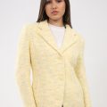 Women Yellow Self Design Notch Lapel Collar Full Sleeve Coat