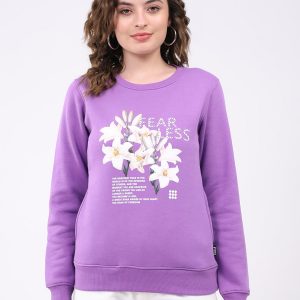 Rock.it Women Purple Printed Round Neck Full Sleeve Sweatshirt