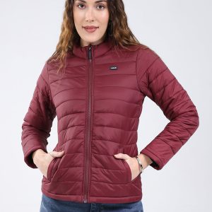 Rock.it Women Maroon Solid Collar Full Sleeve Jacket