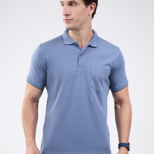 Men Blue Solid Collar Half Sleeve T-Shirt