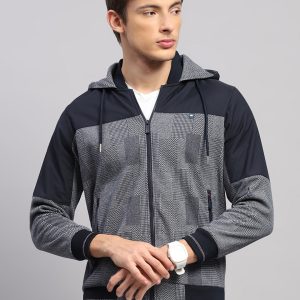 Men Navy Blue Solid Hooded Full Sleeve Sweatshirt
