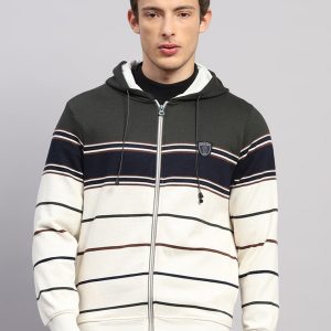 Men Olive Solid Hooded Full Sleeve Sweatshirt