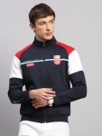 Men Blue Printed Collar Full Sleeve Sweatshirt