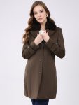 Women Brown Solid Notch Lapel Collar Full Sleeve Coat
