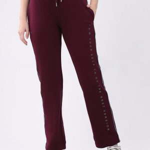 Women Burgundy Printed Regular Fit Winter Lower
